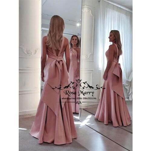 Pink Cheap Plus Size Mermaid Evening Dresses 2020 Yousef Aljasmi Knot Bow Simple Satin Arabic Formal Dresses Evening Party Gowns