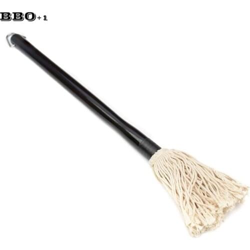 1pcs Basting Mop BBQ Brush Black Wood Handle Cotton Sauce Mop Bake Oil Brush with Long Replacement Head BBQ Accessories 50cm