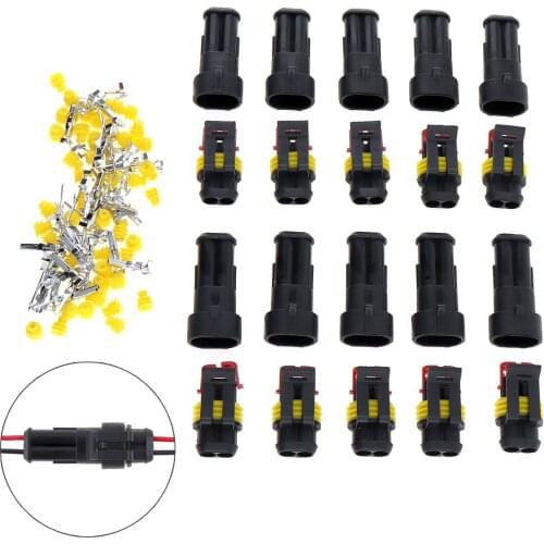 10Pcs/Set 2 Way AMP Tyco Super Sealed Automotive Wire Connector Electrical Plug Terminals for Cars