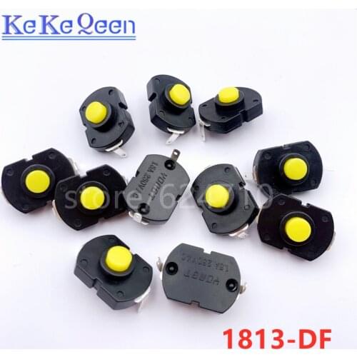 100PCS/LOT Flashlight Button Switch 1813-DF ON-OFF 18*13mm Bending Feet Yellow 2 pins Central Button