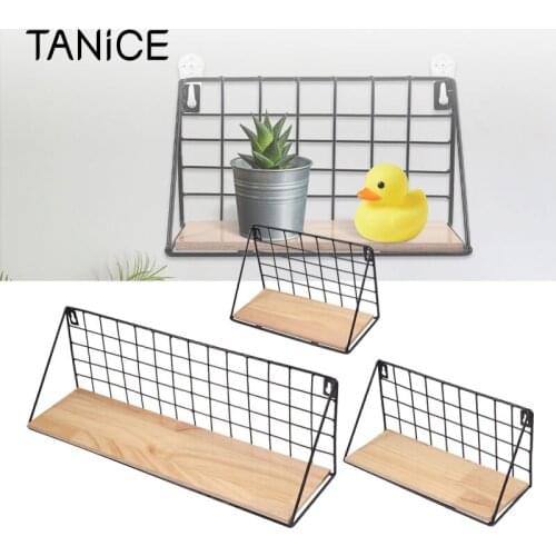 TANiCE 3Pcs Storage Shelf S/M/L Iron Wall Storage Rack Retro Wood Industrial Style Wire Hanger Set for Bedroom Bathroon Storage