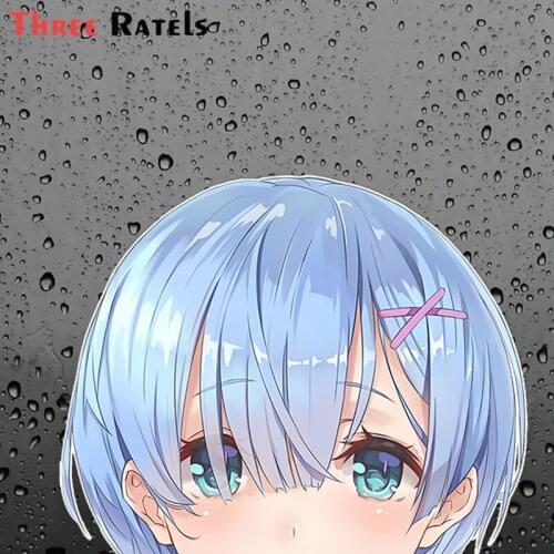 Three Ratels FC206 3D Peeker Re:Zero Rem Anime Peeking Sticker Car Window Decals for motorcycle laptop notebook bottle