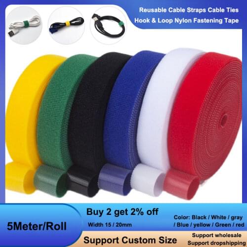5Meter 15/20mm Reusable Velcros Adhesive Fastener Tape Strong Hooks Loops Velcros Cable Ties Wire Cord Organizer DIY Accessories