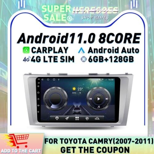 Carplay 9" Android 10.0 4G LTE Car DVD Player 6GB + 128GB Wifi Navigation GPS Multimedia Stereo Radio For Toyota Camry 2007-2011