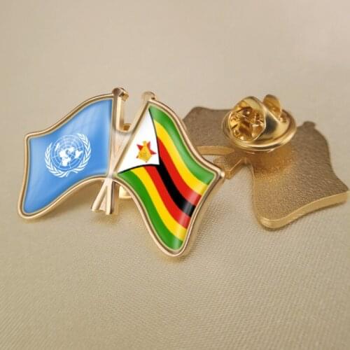 United Nations and Zimbabwe Crossed Double Friendship Flags Lapel Pins