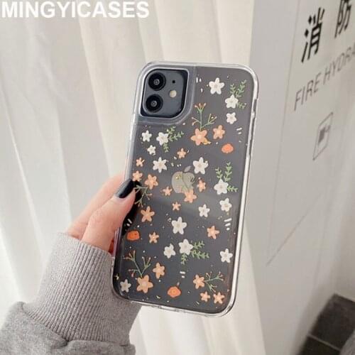 Fresh Flower Glitter Clear Case for IPhone 11Pro Max XR X XS Max 7 8 Plus Epoxy Transparent Cover for IPhone 11 12 Pro Max Cases