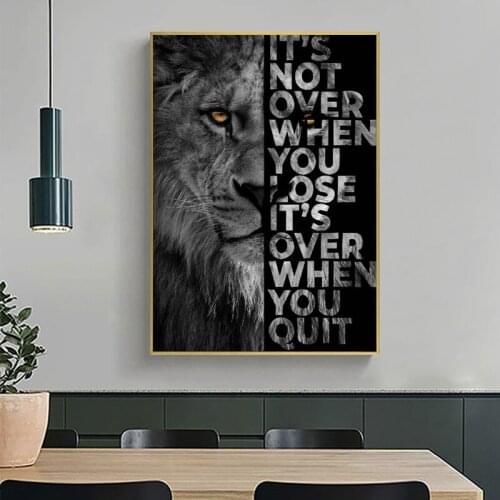 Black Lion with Inspirational Words Wall Canvas Painting Posters and Prints on Canvas Art Picture for Home Cuadros Decoration