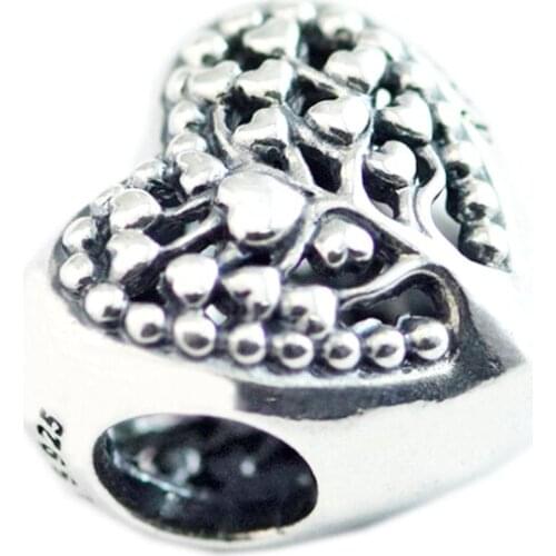 Mothers Day Flourishing Hearts Charm Sterling Silver Jewelry Making Fits Original 925 Silver Charms Bracelets For Woman