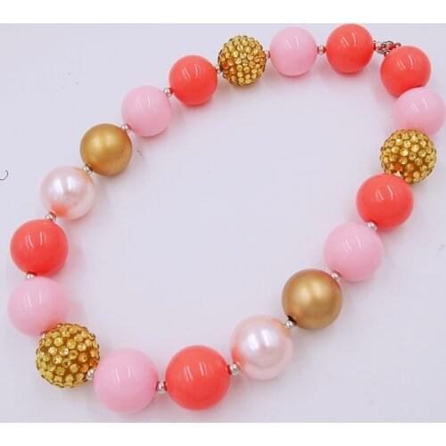Child Girls Lovely DIY Handmade Orange Pink Beads Necklace Infants Outfits JewelryToy Baby Kids Girls Chunky Bubblegum Necklaces