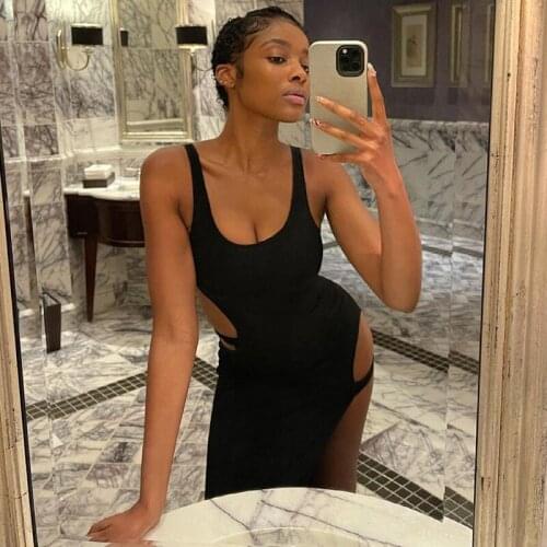 DSMTRC New Side Split Sleeveless Tank Summer Maxi Dresses Solid Holiday Vacation Outfits Bodycon Streetwear Tight Elegant Dress