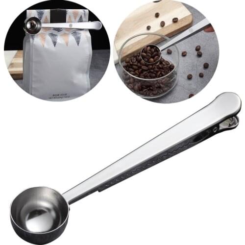 Two-in-one Durable Stainless Steel Spoon with Bag Clip Ground Tea Coffee Scoop with Portable Bag Seal Clip Powder Measuring Tool