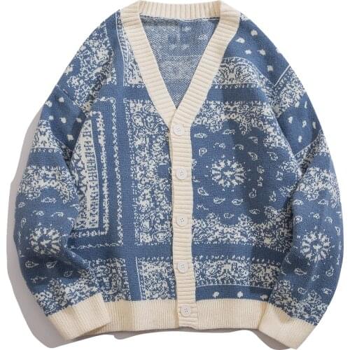 LACIBLE Vintage Pattern Knit Cardigan Sweater Streetwear Harajuku Casual Knitted Sweater Cardigan Jacket Coat Knitwear Spring