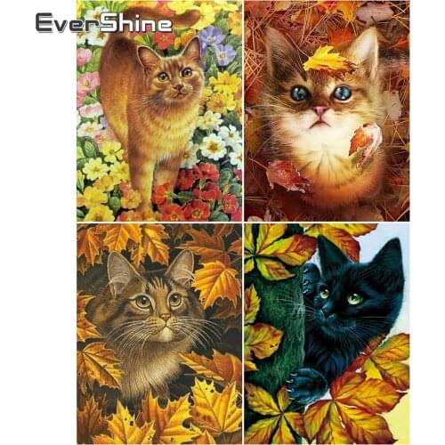 EverShine Diamond Embroidery Animal 5D Diamond Painting Full Drill Square Cat Mosaic Cross Stitch Set New Arrival Wall Decor