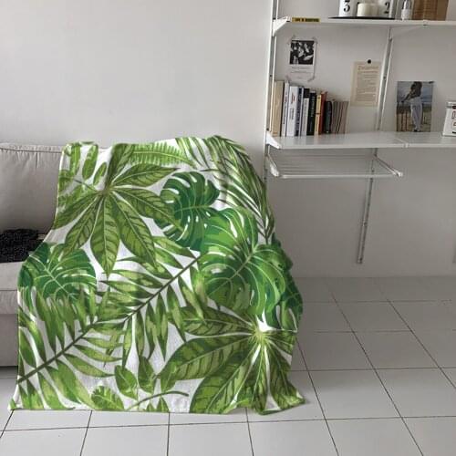 Tropical Green Leaf Plant Printed Flannel Blanket Soft Throw Blanket Machine Washable Blankets for Beds Customizable Travel