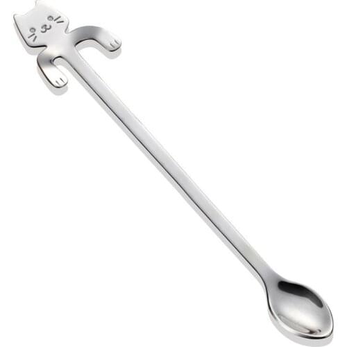 Stainless Steel Cat Coffee Drink Spoon Tableware Kitchen Supplies Hanging cups silver