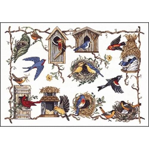Colorfully fabric Top Quality Cute Lovely Counted Cross Stitch Kit Birds nest Bird House Birds for all Seasons Dim 03810