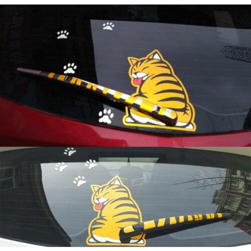 Creative Cat Moving Tail Paws Car Stickers Windshield Rear 3D Window Wiper Cartoon Car Decal Stickers Funny Exterior Accessories