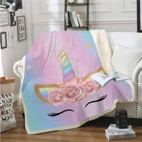 Lannidaa Cartoon Floral Unicorn Rectangle Blanket For Bed Sofa Coral Fleece SummerWinter Velvet Plaid Throw Blanket Personalized