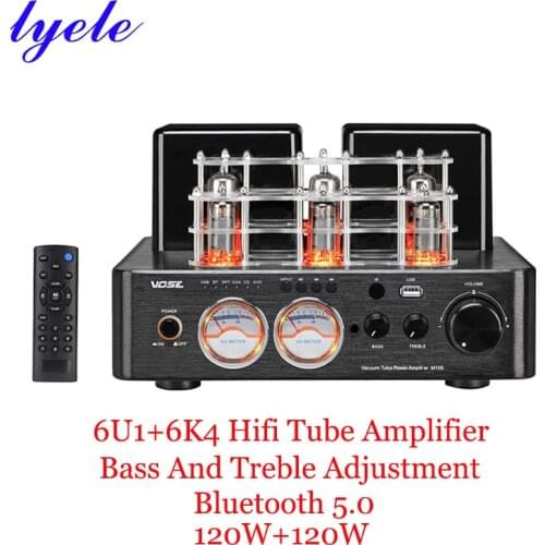 6U1 6K4 tube amplifier amp Bluetooth 5.0 with VU meter remote control support fiber coaxial active subwoofer 120W+120W