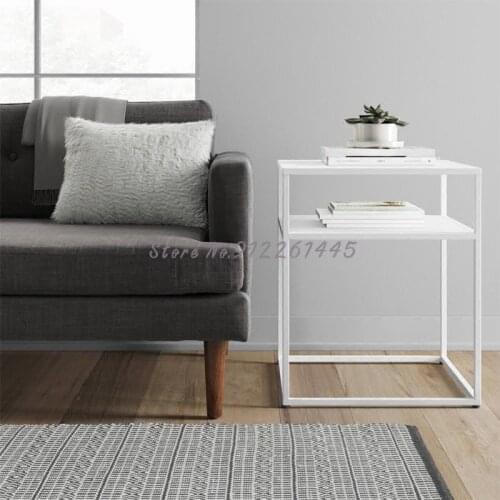 Small coffee table simple mini wrought iron double-layer square coffee table square side a few corners living room small table s