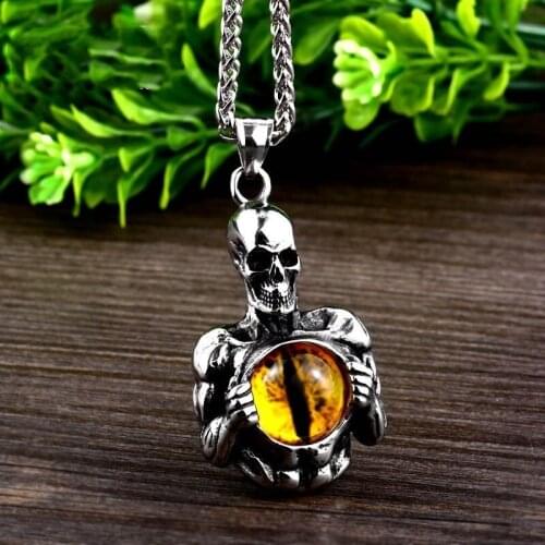Fashion Retro Mens Cats Eye Glass Punk Skull Necklace Pendant Trend Luxury Personality Wild Hip-Hop Party Gift Jewelry