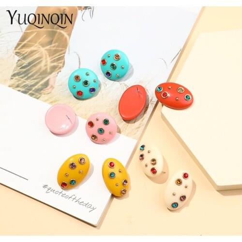 Trendy Acrylic Resin Large Rhinestone Stud Earring Women 2021 Korean Crystal Fashion Round Geometric Diamond Earrings for Girls