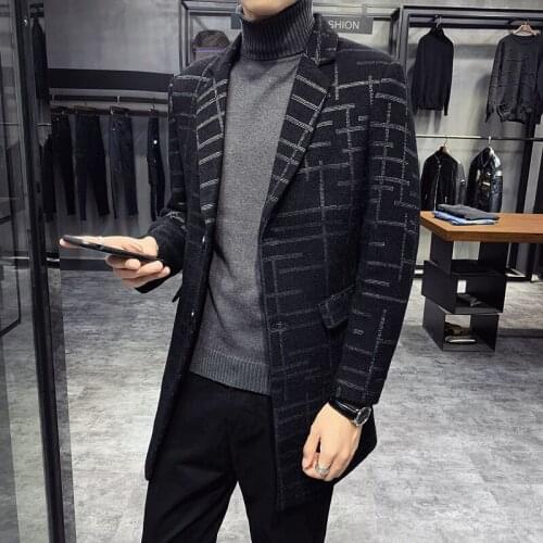 Erkek Montlari Flat Man 2020 Autumn Woolen Male Long Stripe Woollen Overcoat Slim Fit Coat Windbreaker Mantel Wolle
