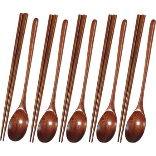 Teak Wooden Spoons and Chopsticks Set, Non-Stick Spoons Soup-Teaspoon for Kitchen Cooking Utensil Tools Retail