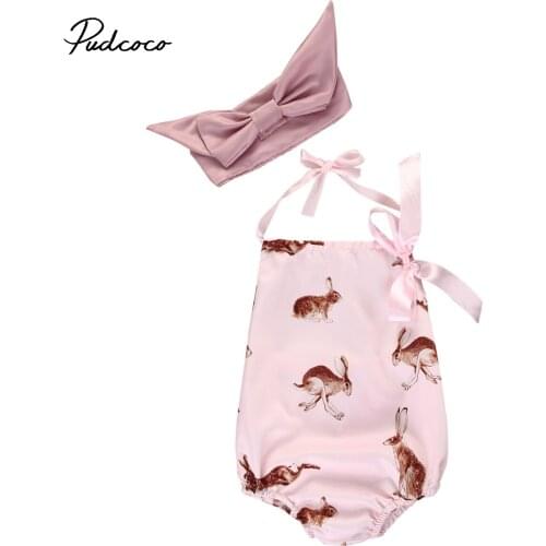 2018 Brand New Summer Newborn Toddler Infant Baby Girls Sleeveless Rompers Bunny Jumpsuit Rabbit Outfiit Sunsuit +Headband 0-18M
