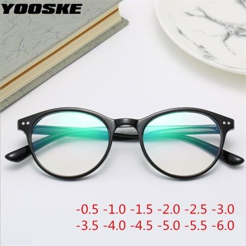YOOSKE Retro Round Finished Myopia Glasses Women Men Prescription Eyewear Printing Nearsighted Glasses Diopter -1 -2 -2.5 to -6