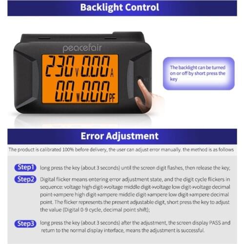 AC Single Phase 40-400V 100A Digital Wattmeter Voltmeter Ammeter Electric Instrument Power Factor Meter PZEM-028 Y51B