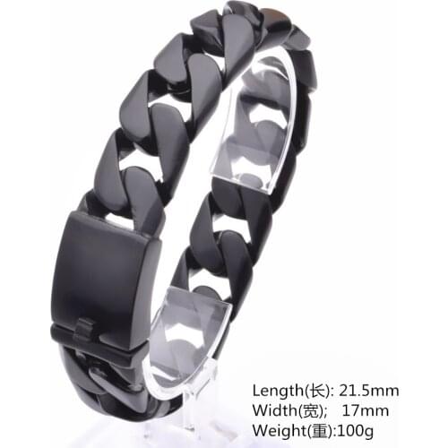 Punk Mens Bracelet Black Curb Link Chain Wristband 316L Stainless Steel Bracelet For Male Jewelry Dropshipping Wholesale 17mm