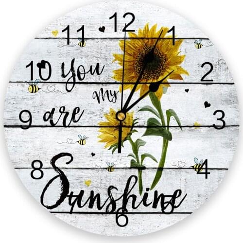 Sunflower Bee Old Wood Plank Texture Living Room Clock Wall Round Clocks Decor Home Bedroom Kitchen Decoration Wall Clocks