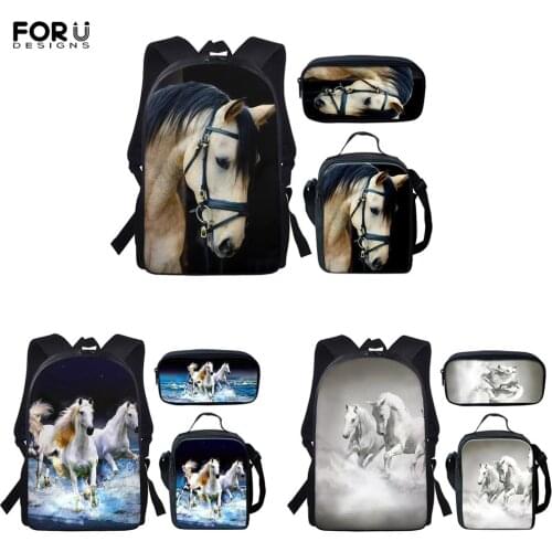 FORUDESIGNS Hot Style School Bags For Teens 3D Horse Printing Softback Kid Child Boys Backpack Book Bags Mochila Infantil