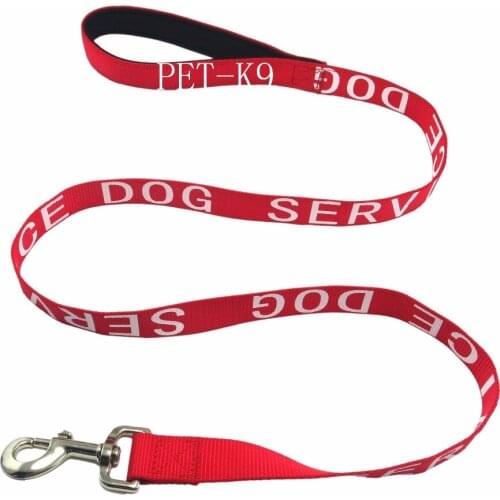 Service Dog Leash with Neoprene Handle and Reflective Silk Screen Print, 4ft for Harnesses ,Vests or Collars, Red/Black/Blue