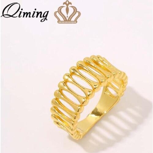QIMING Gold Plated Geometric Rings For Women Vintage Indian Jewelry Accessroies Fashion Finger Ring Bague