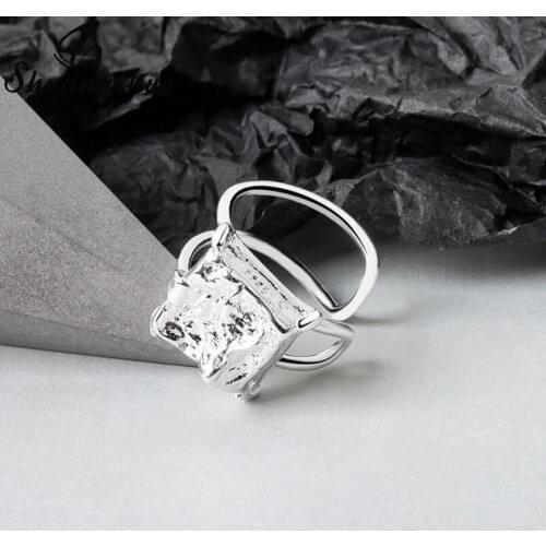 Shuangshuo Punk Mountain Rock Texture Opening Rings for Women Irregular Geometric Index Finger Rings Wedding Jewelry Gift