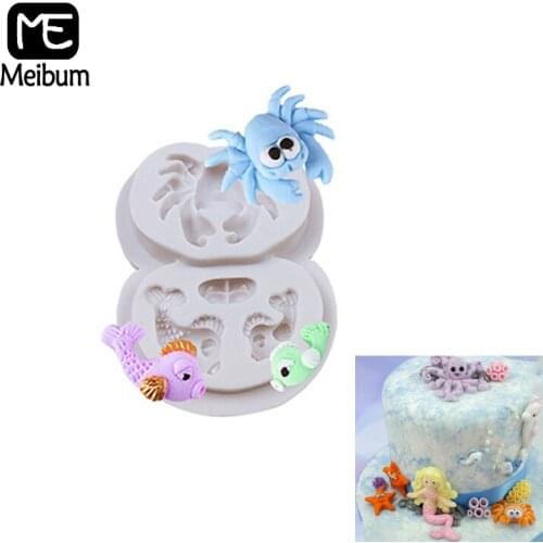 Meibum Ocean Theme Silicone Mold Handmade Sea Crab Fish Shape Cake Decorating Mould Fondant Chocolate Pastry Pan Baking Tools