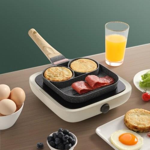 Hot 2 Hole Fried Egg Burger Pan Non-stick Ham Pancake Maker Wooden Handle Suitable Gas Stove And Induction Cooker Kitchen Tools