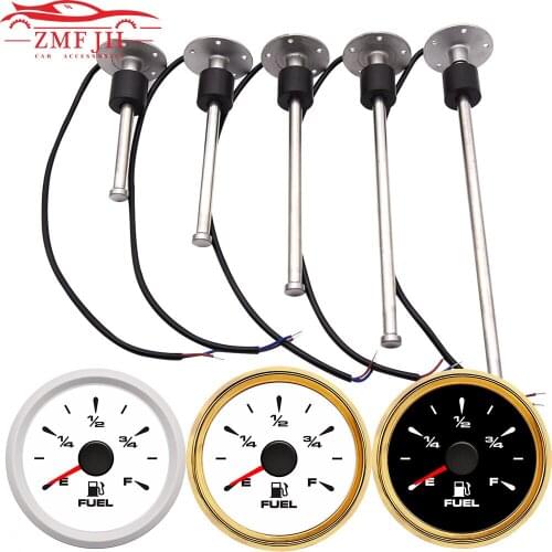 52mm Pointer Fuel Level Gauge with 0-190ohm Oil Tank Indicator Marine Fuel Level Sensor 100 150 200 250 300mm For Marine Boat