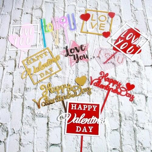 Ins New 2021 Happy Valentines Day Cake Topper Love Wedding Gold Red Heart Cake Topper For Wedding Anniversary Cake Decorations