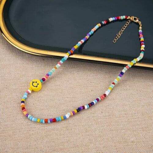 UODCM Bohemia Handmade Rainbow Smile Candy Shell Personality Multi-Layer Satellite Necklace Womens Fashion Jewelry Necklace