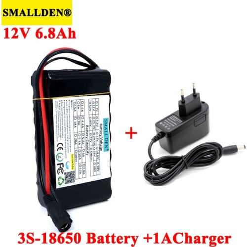 SMALLDEN 12v 6.8 Ah 6800mAh 18650 Lithium Battery pack PCB Rechargeable batteries for Monitor emergency lights +12.6v 1A Charger