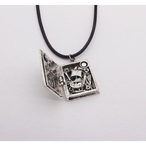 Vintage Silver Gothic Magic Book Hidden Skull Pendant Broken Skull Limb Adjustable Necklace Fashion Jewelry