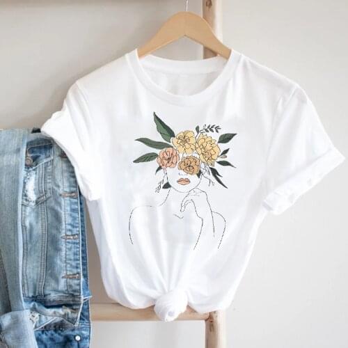 Women Short Sleeve Printing Floral Flower Clothing Aesthetic 90s Fashion Clothes Print Tshirt Female Tee Top Graphic T-shirt