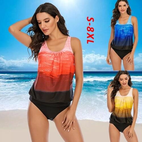 2021 New Plus Size 8XL Swimwear Women Separate Swimsuit Padded Tankini Swimsuits Gradient Push Up Mujer Maillot De Bain Femme