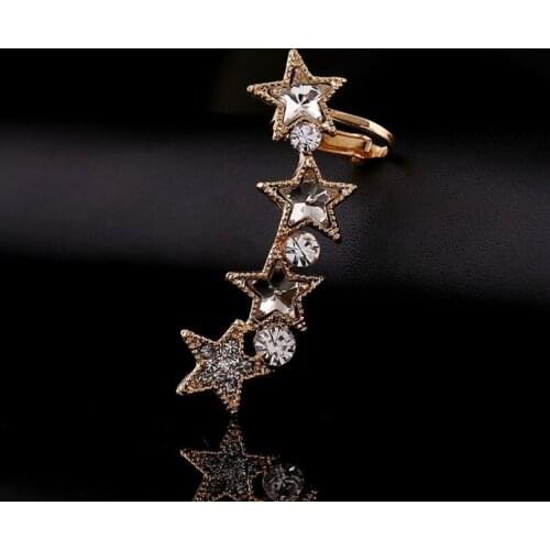 ZLDYOU New Fashion Left Star Rhinestone Statement Crystal Leaf Ear Cuff Women Gifts Earcuffs Party Jewelry Clip Earring