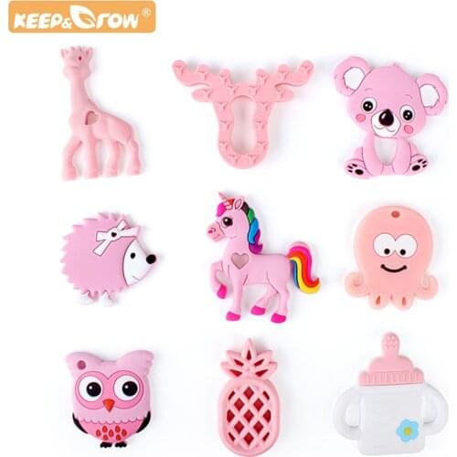 Keep&Grow 1pc Cartoon Silicone Teether Animal Teether Making Baby Rattles Charms For Stroller Accessories DIY Childens Gifts