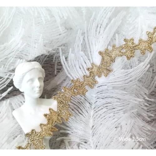 1Yards Embroidery Lace Ribbon 1.5cm Applique Lace Fabric Guipure Gold Lace Fabric Laces adornos de encaje ruban dentelle LE32
