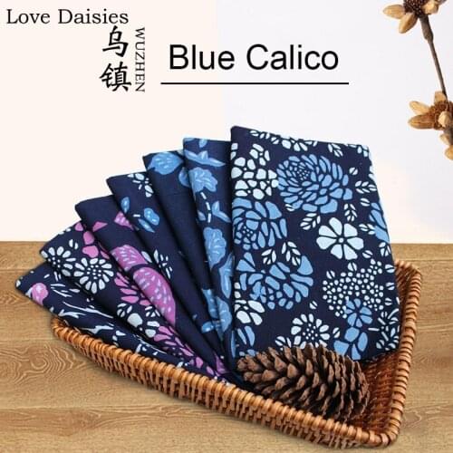 100% Cotton ChineseTraditional Handmade Pure Plant Batik Dyeing Blue Calico Fabric for DIY Home Decor Cushion Apparel Tablecloth